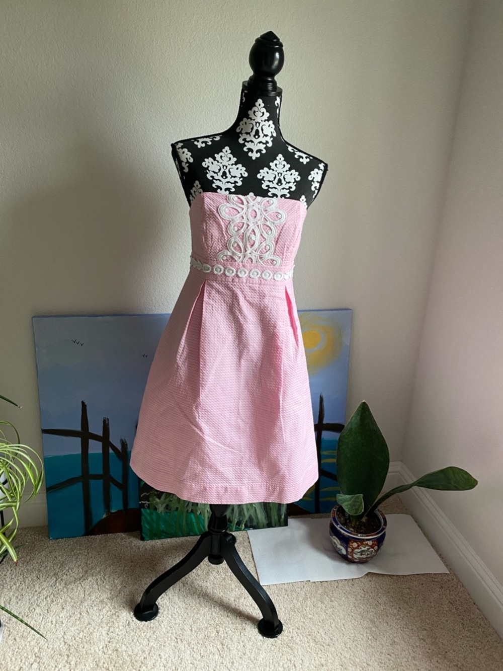 Lilly Pulitzer Strapless Pink Dress with White Trim